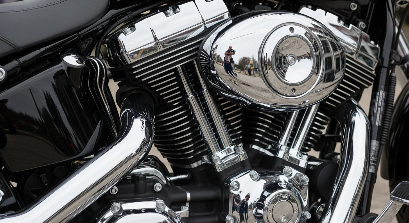 Detalhes cromados da moto limpos